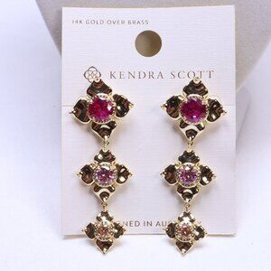 Kendra Scott Lily Mix 14K Gold Over Brass Statement Earrings in Pink $60 New